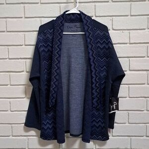 Onque Casuals Gray & Blue Chevron Open Cardigan. Large NWT